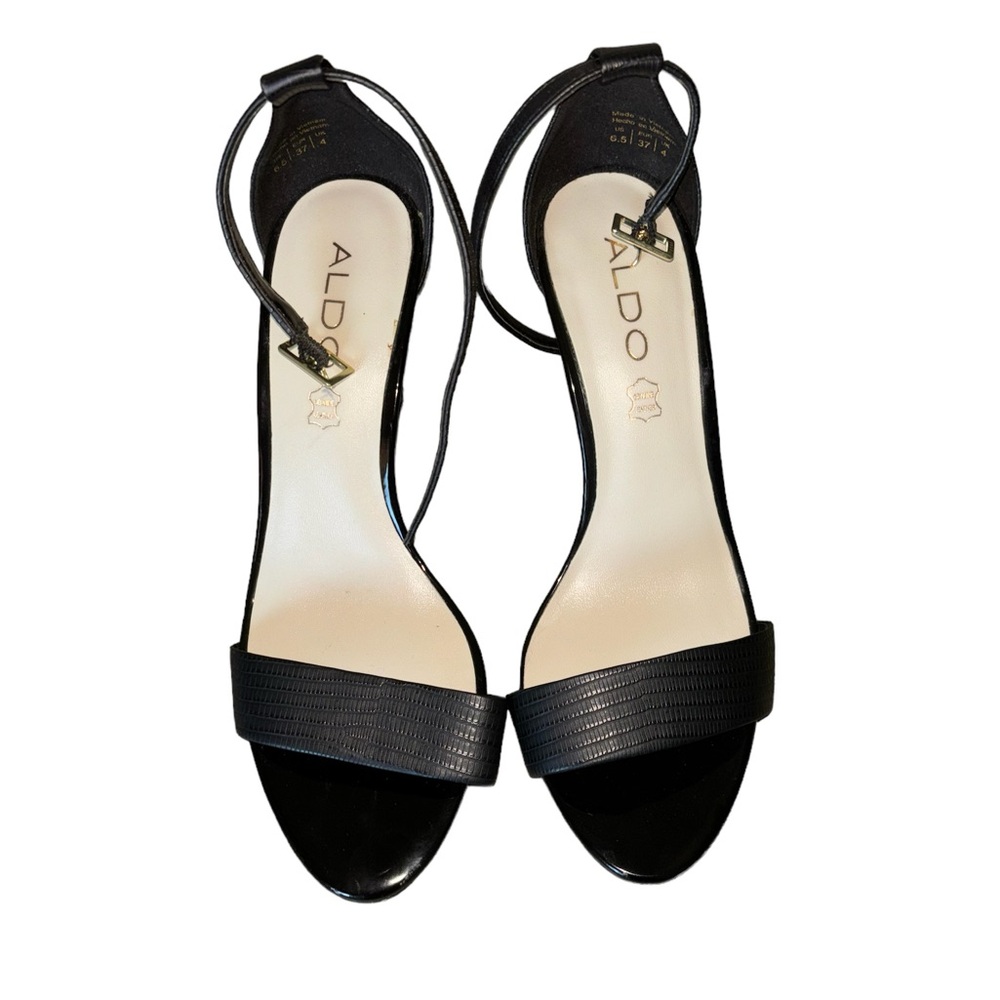 Aldo high heels black leather animal texture.
